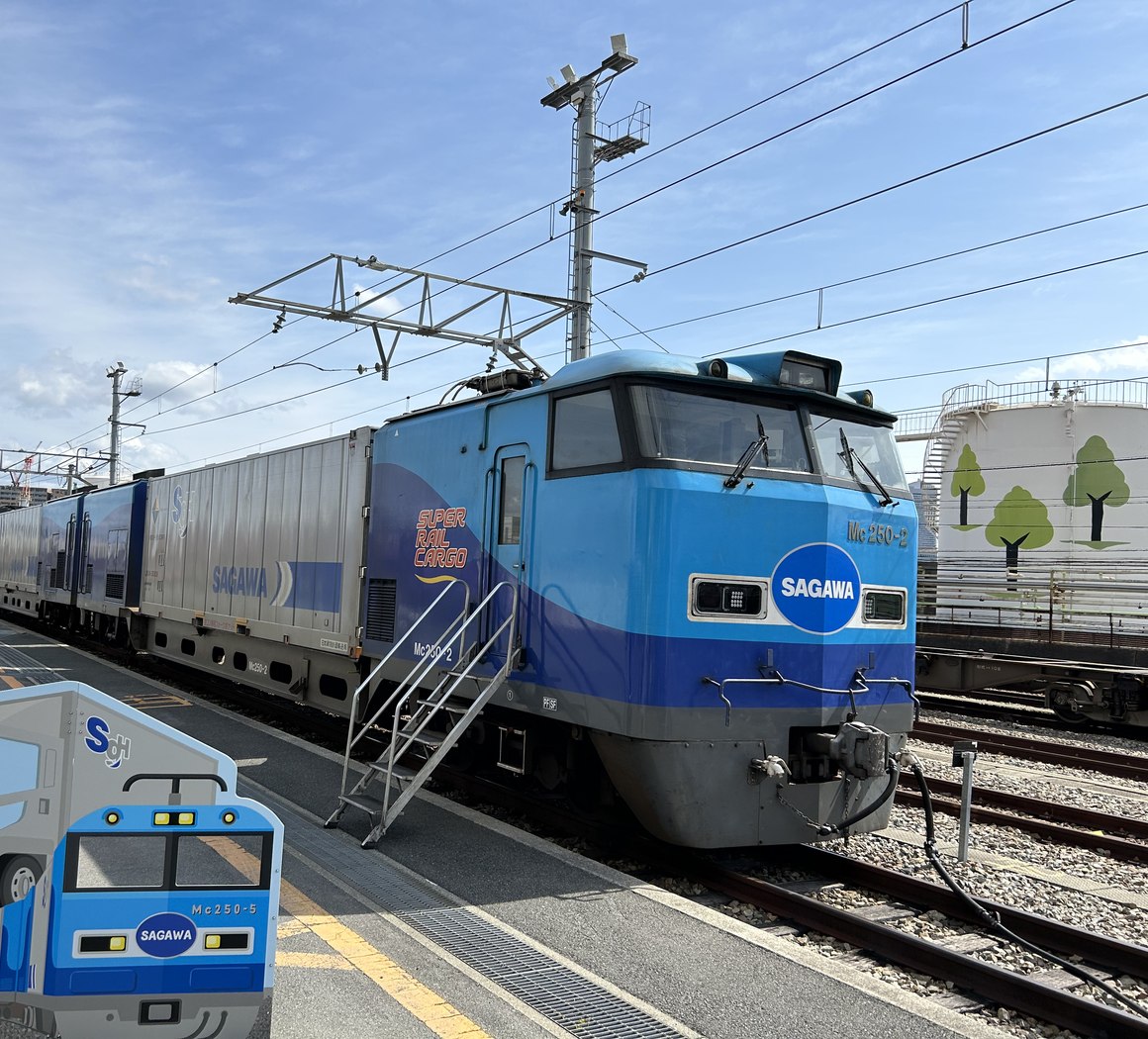 安治川口駅の構内に停まるM250系スーパーレールカーゴ Mc250-2
