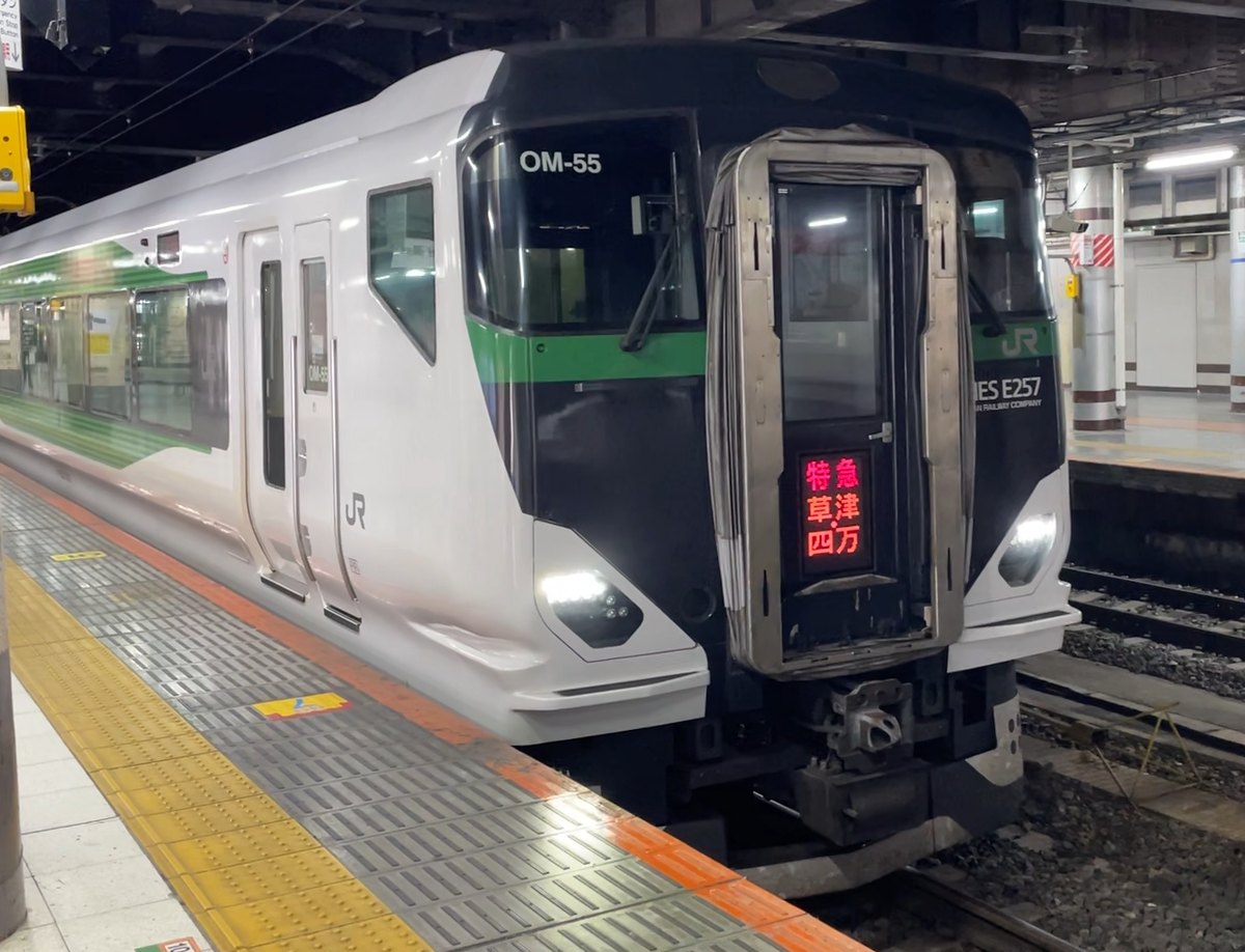 上野駅の地平ホームに停車するE257系 特急草津・四万